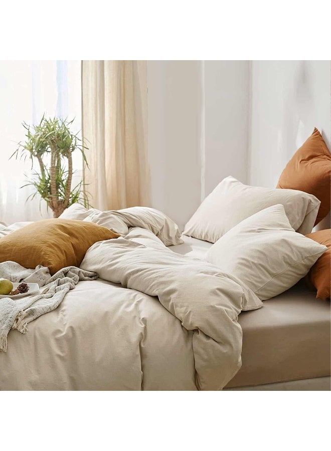 ETDIFFE Duvet Cover Queen Size, Soft Boho Bedding Comforter Cover Set 3 Pieces with Zipper, 1 Farmhouse Lightweight Microfiber Duvet Cover 90x90 inches and 2 Pillow Shams for Women Men, Light Khaki - Image 1